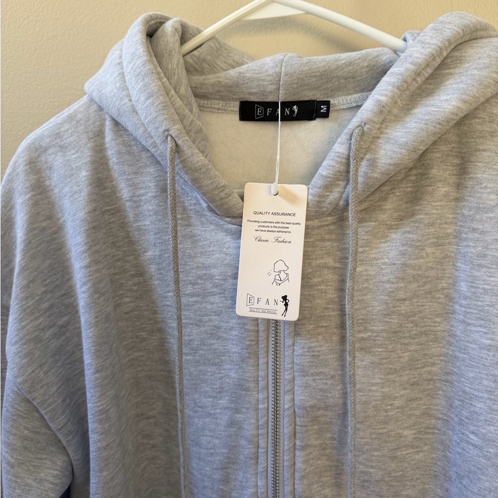 EFAN Women's Gray Zip-Up Drawstring Hoodie Fall Jacket Oversized Sz M - Picture 7 of 11